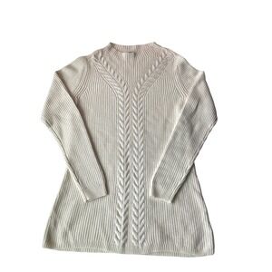 Talbots Ivory Cable Knit Sweater Small Wool Blend Ribbed Pullover Classic Fit‎